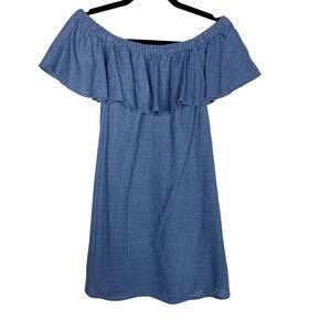 Madewell XS Blue Rio Cover Up Dress in Chambray Linen Off The Shoulder Textural